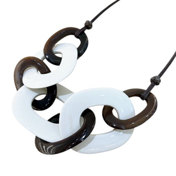 Hermes Caravane Necklace White & Brown Lacquer Buffalo Horn