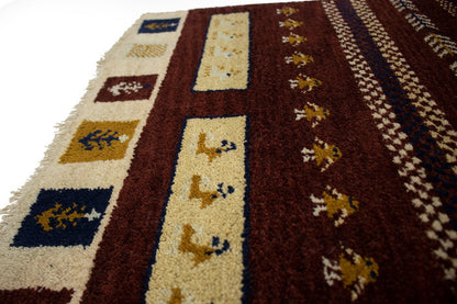 3X6 ft Handmade Maroon Red Striped Tribal Style