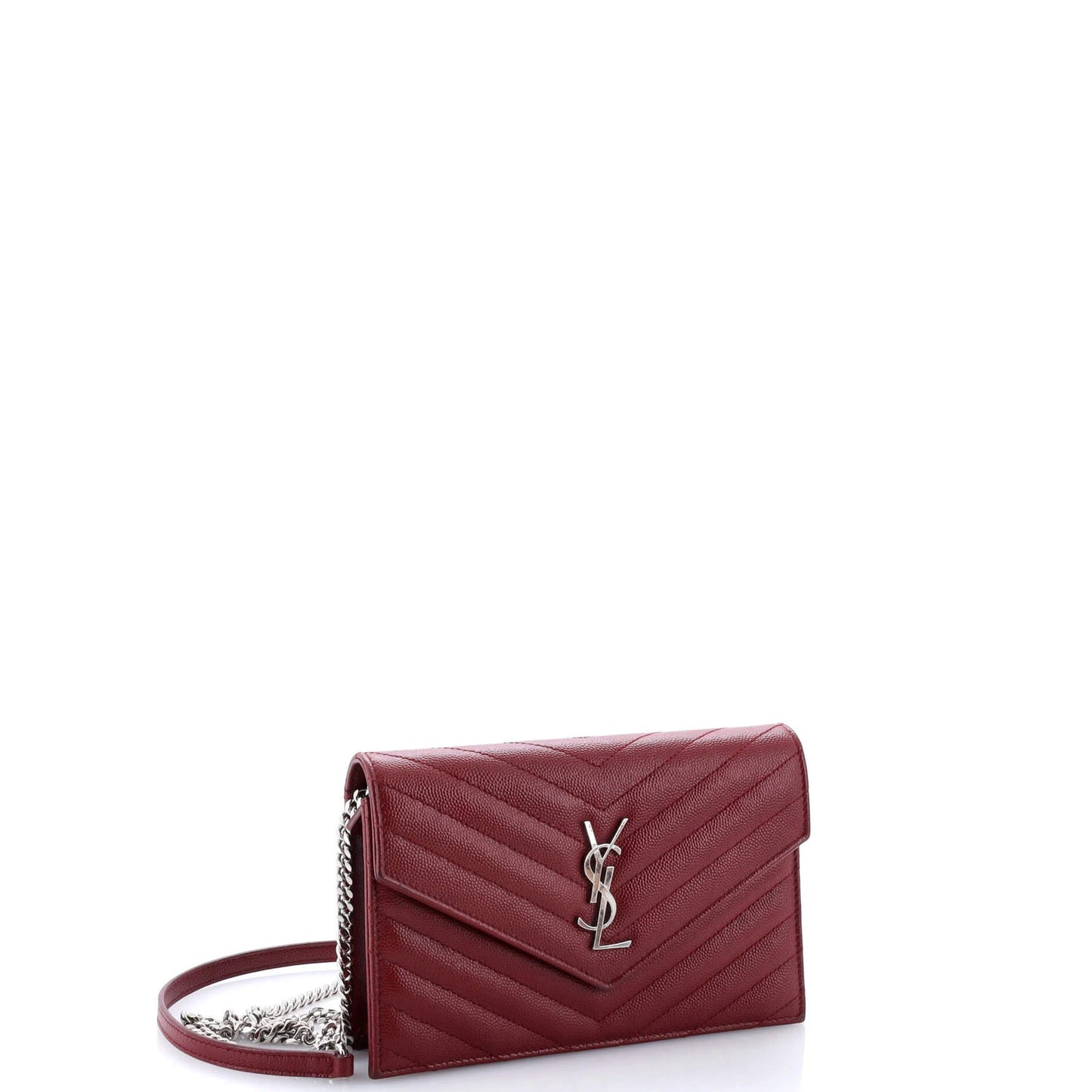 Saint Laurent Classic Monogram Wallet On Chain Matelasse Chevron Leather Small