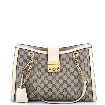 Gucci Padlock Chain Tote Gg Coated Canvas With Leather Medium