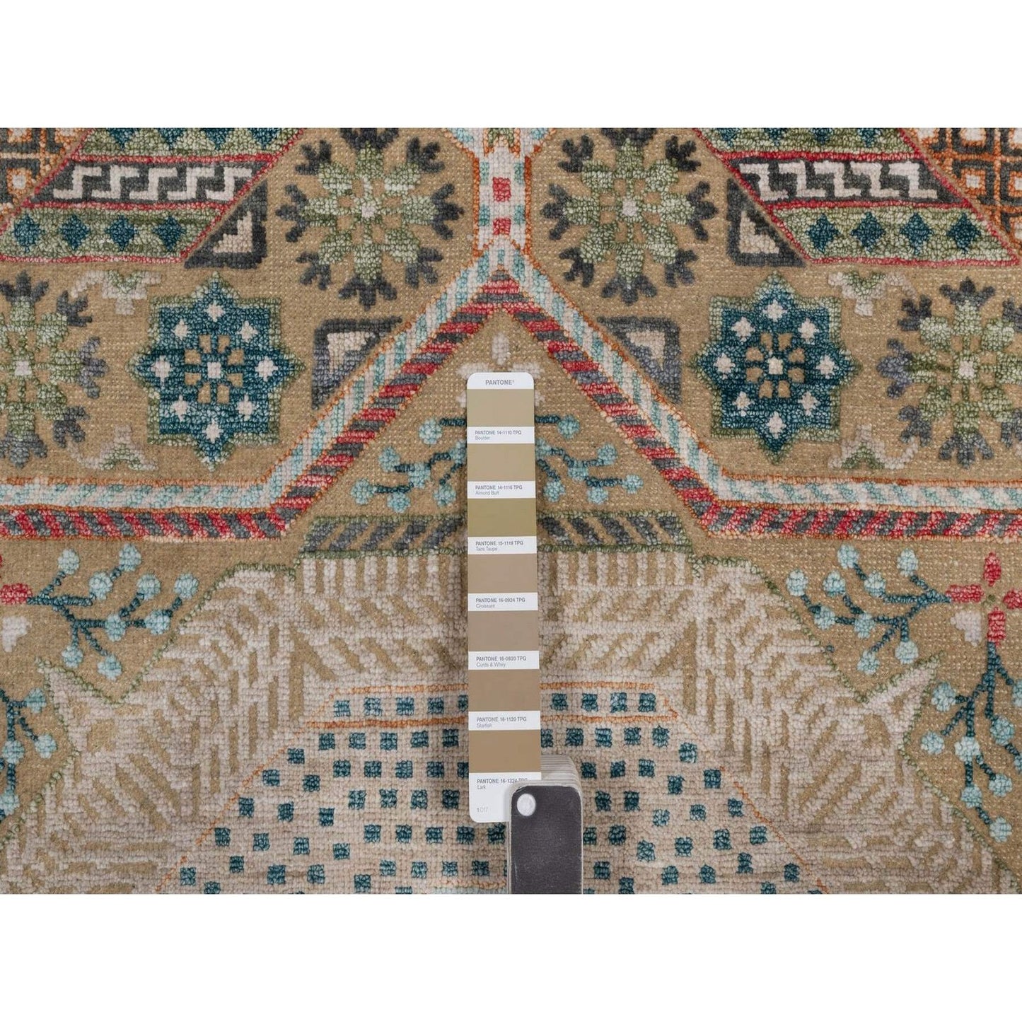 4'1"X6' Khaki Brown Wool And Silk Rug Mamluk Design Hand Knotted Oriental