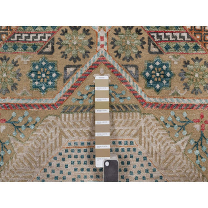 4'1"X6' Khaki Brown Wool And Silk Rug Mamluk Design Hand Knotted Oriental