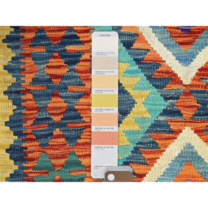 2'9"X12'9" Aqua Blue Flat Weave Afghan Kilim Hand Woven Wool Runner Rug