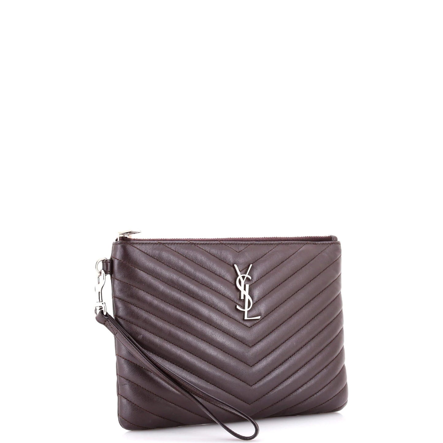 Saint Laurent Classic Monogram Wristlet Pouch Matelasse Chevron Leather Small