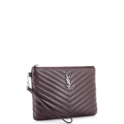 Saint Laurent Classic Monogram Wristlet Pouch Matelasse Chevron Leather Small
