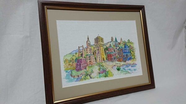 Italian Signed Canvas Watercolor Art Original Cityscape 36x26cm
