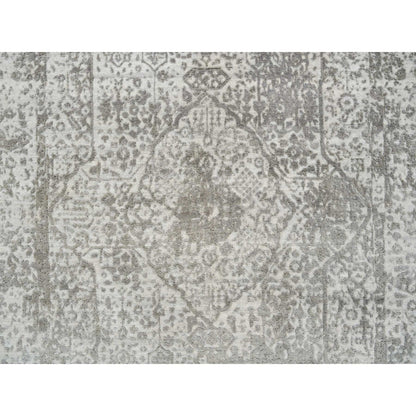 5'1"X7' Gray Broken Zoroastrian Design Wool And Silk Hand Knotted Rug