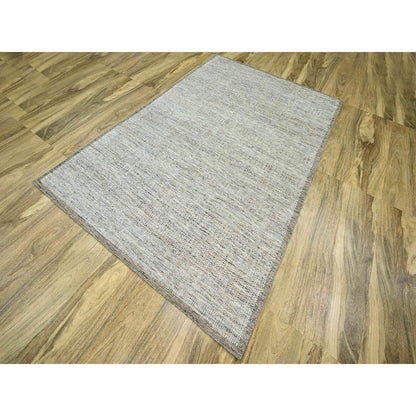 6'1"X9' Brown Pure Wool Rug Hand Knotted Oxidized Grass Design Oriental