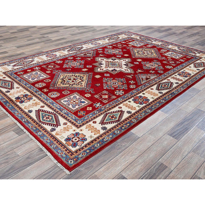6'X8'10" Red Afghan Special Kazak Geometric Pattern Hand Knotted Wool Rug