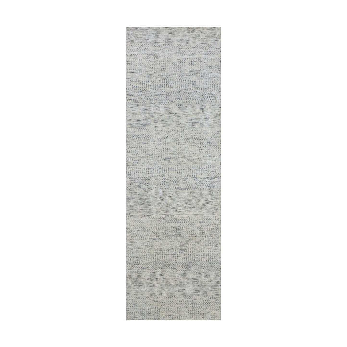 2'6"X8'1" Mindful Gray Undyed Wool Hand Knotted Grass Design Runner Rug