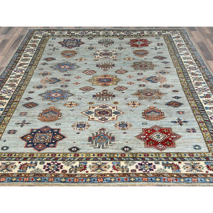 7'10"X9'10" Silver Blue Afghan Super Kazak Natural Wool Hand Knotted Rug
