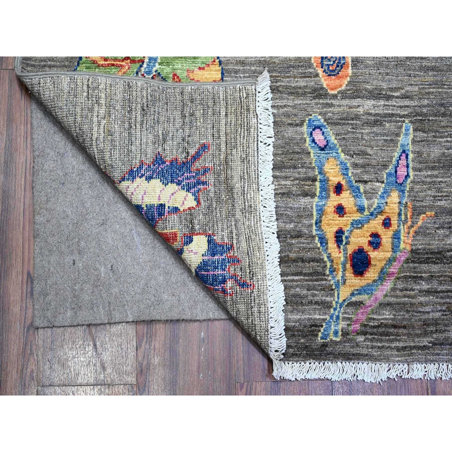 7'8"X9'7" Shark Gray Wool Colorful Hand Knotted Oriental Novelty Rug