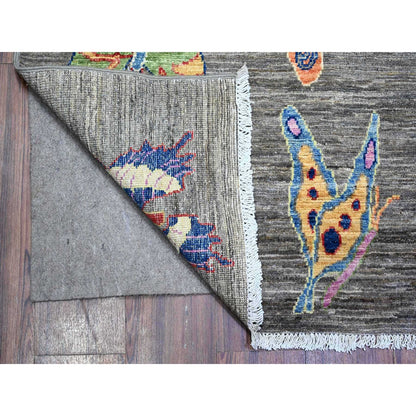 7'8"X9'7" Shark Gray Wool Colorful Hand Knotted Oriental Novelty Rug