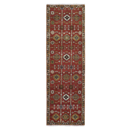 3'2"X10' 100% Wool Repetitive All Over Design Handknotted Wide Runner Rug