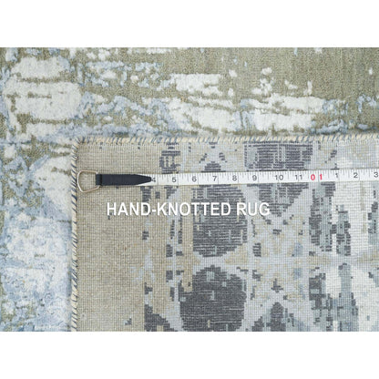 2'6"X10'1" Gray Wool And Silk The Honeycomb Design Handknotted Runner Rug