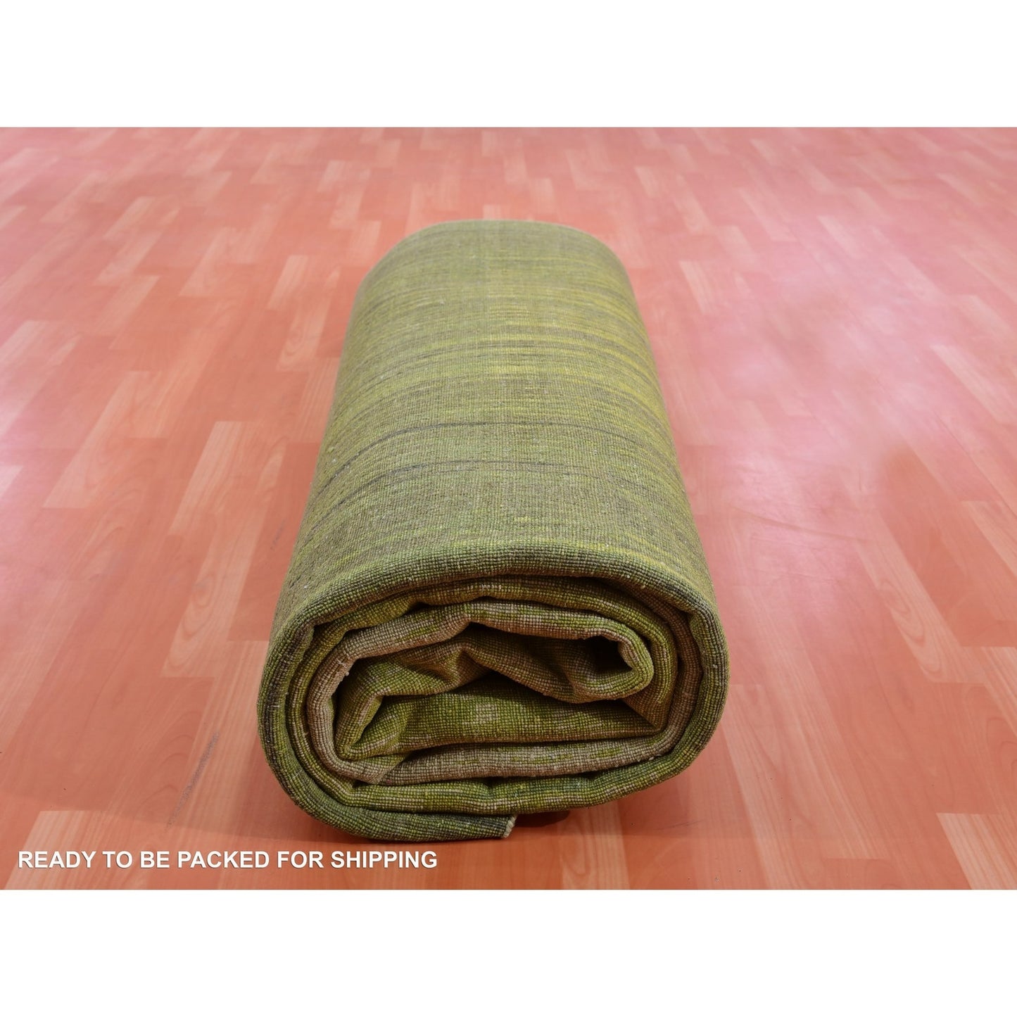 10'X14'4" Herbal Green Hand Knotted Vertical Ombre Design Soft Wool Rug