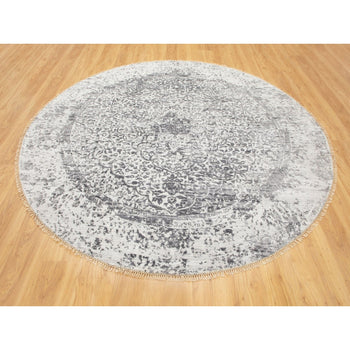 7'X7' Wool And Silk Hand Knotted Broken Design Round Fine Oriental Rug