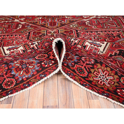 9'9"X12'6" Red Pure Wool Hand Knotted Vintage Zoroastrian Heris Rug
