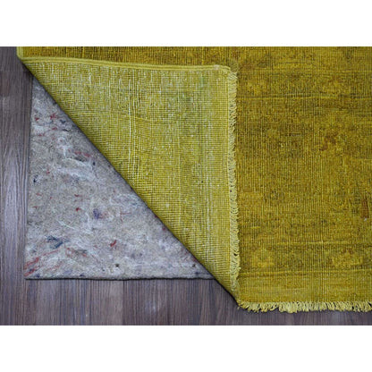 7'7"X9'7" Yellow Overdyed Zero Pile Tribal Design Hand Knotted Wool Rug