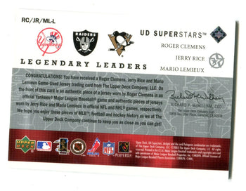 Clemons/Rice/Lemieux 2003 Upper Deck Legendary Cuts #Rcjrmll Card /250
