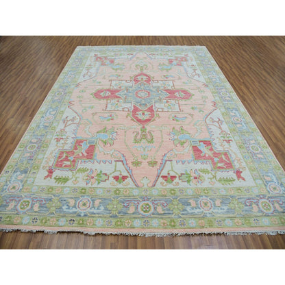 9'1"X12' Champagne Pink Heris Design Hand Knotted 100% Wool Oriental Rug