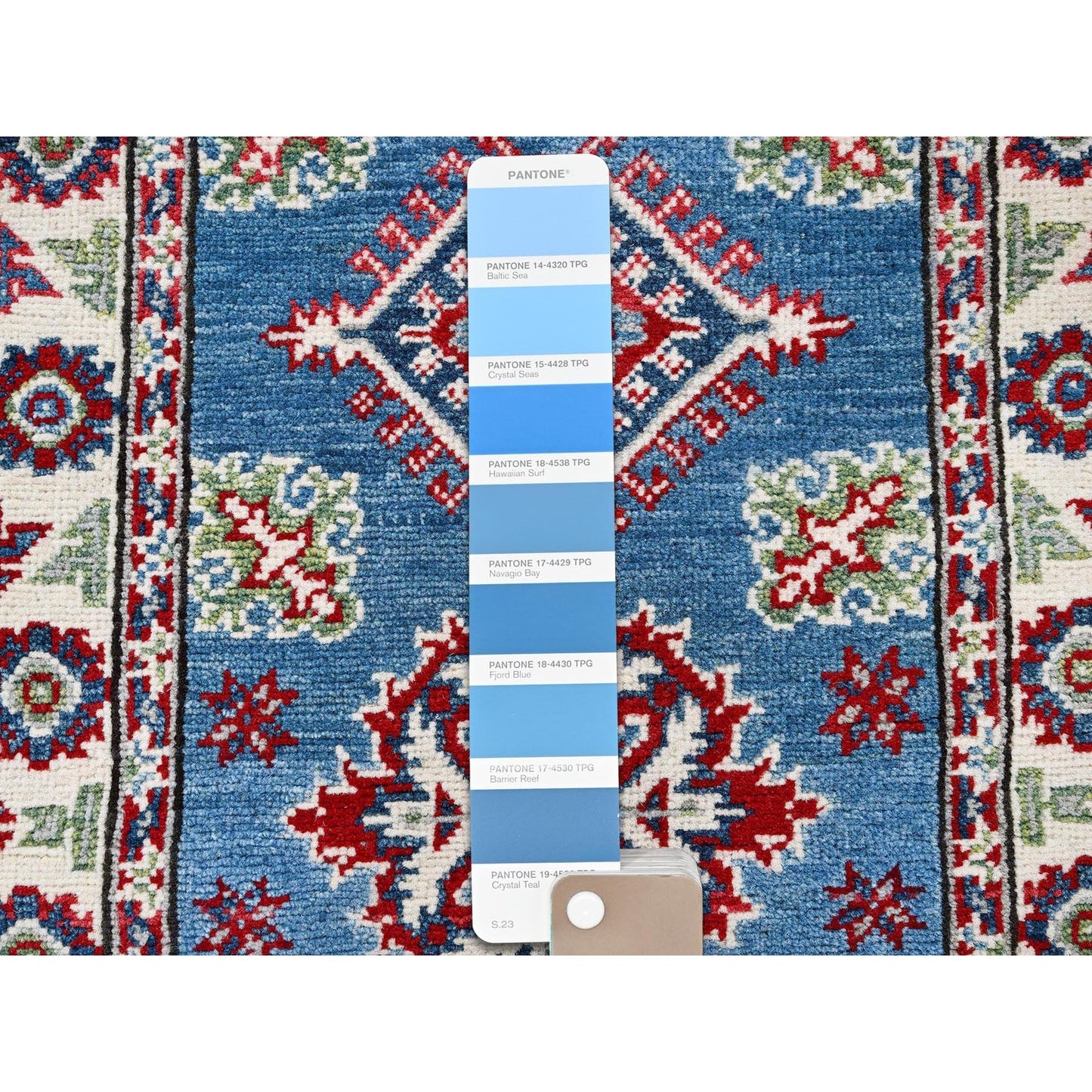 2'1"X5'10" Blue Kazak With Tribal Design Hand Knotted Soft Wool Runner Rug