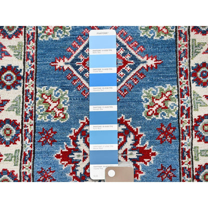 2'1"X5'10" Blue Kazak With Tribal Design Hand Knotted Soft Wool Runner Rug