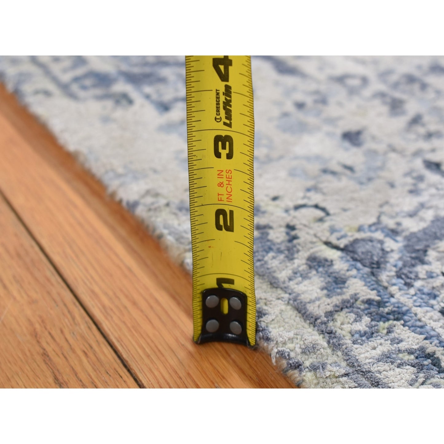 2'5"X10' Gray Zoroastrian Design Pure Silk Hand Knotted Runner Rug