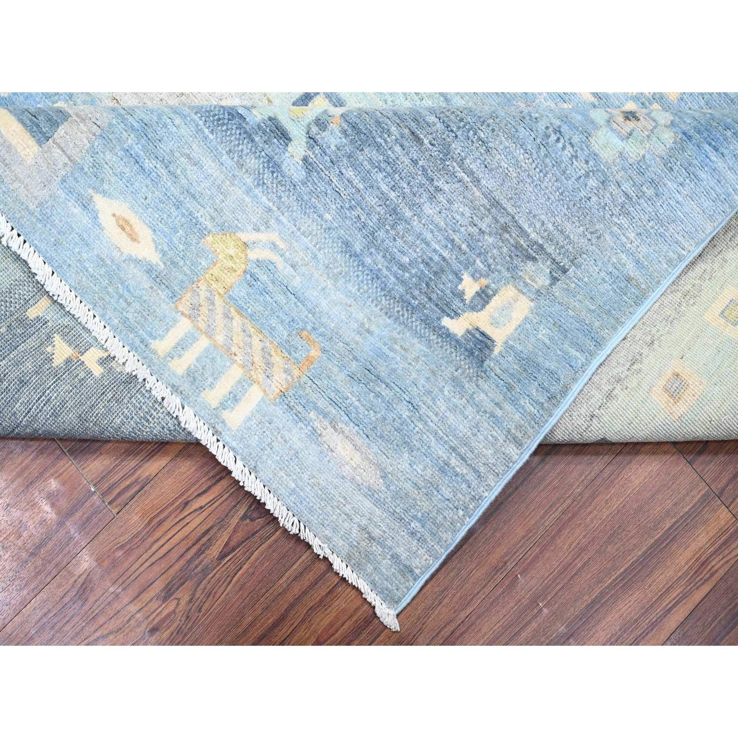 8'2"X9'7" Blue Fine Kashkuli Pure Wool Hand Knotted Oriental Rug