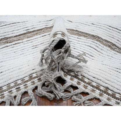 10'X14'5" Daisy White Hand Knotted Horizontal Line Pattern Moroccan Rug