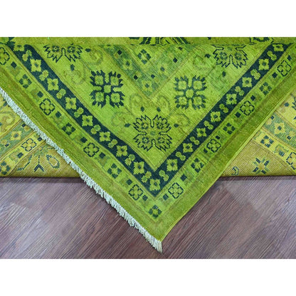 8'7"X11'6" Green Overdyed Kazak Geometric Pattern Hand Knotted Wool Rug