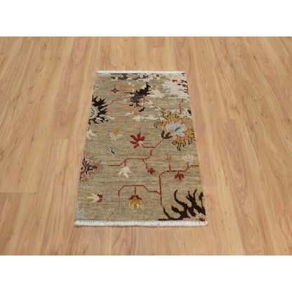 2'1"X3'2" Brown Broken Pattern Oushak Design Wool Hand Knotted Mat Rug