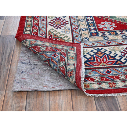 8'2"X9'8" Red Kazak With Geometric Medallions Design Wool Hand Knotted Rug