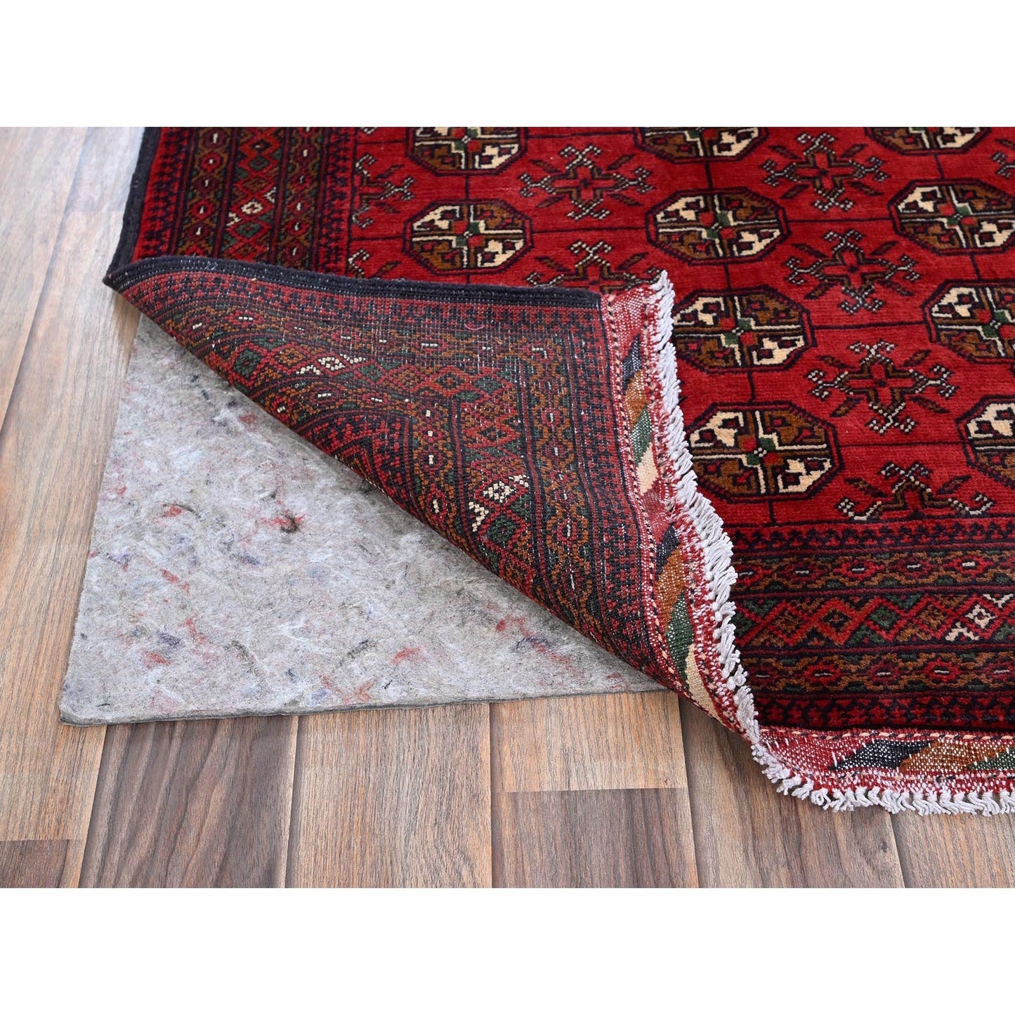 2'8"X3'9" Red Princess Bokara Geometric Design Soft Wool Hand Knotted Rug