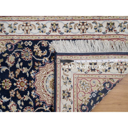 2'1"X3'2" Navy Nain Medallion Design Wool And Silk Hand Knotted Mat Rug