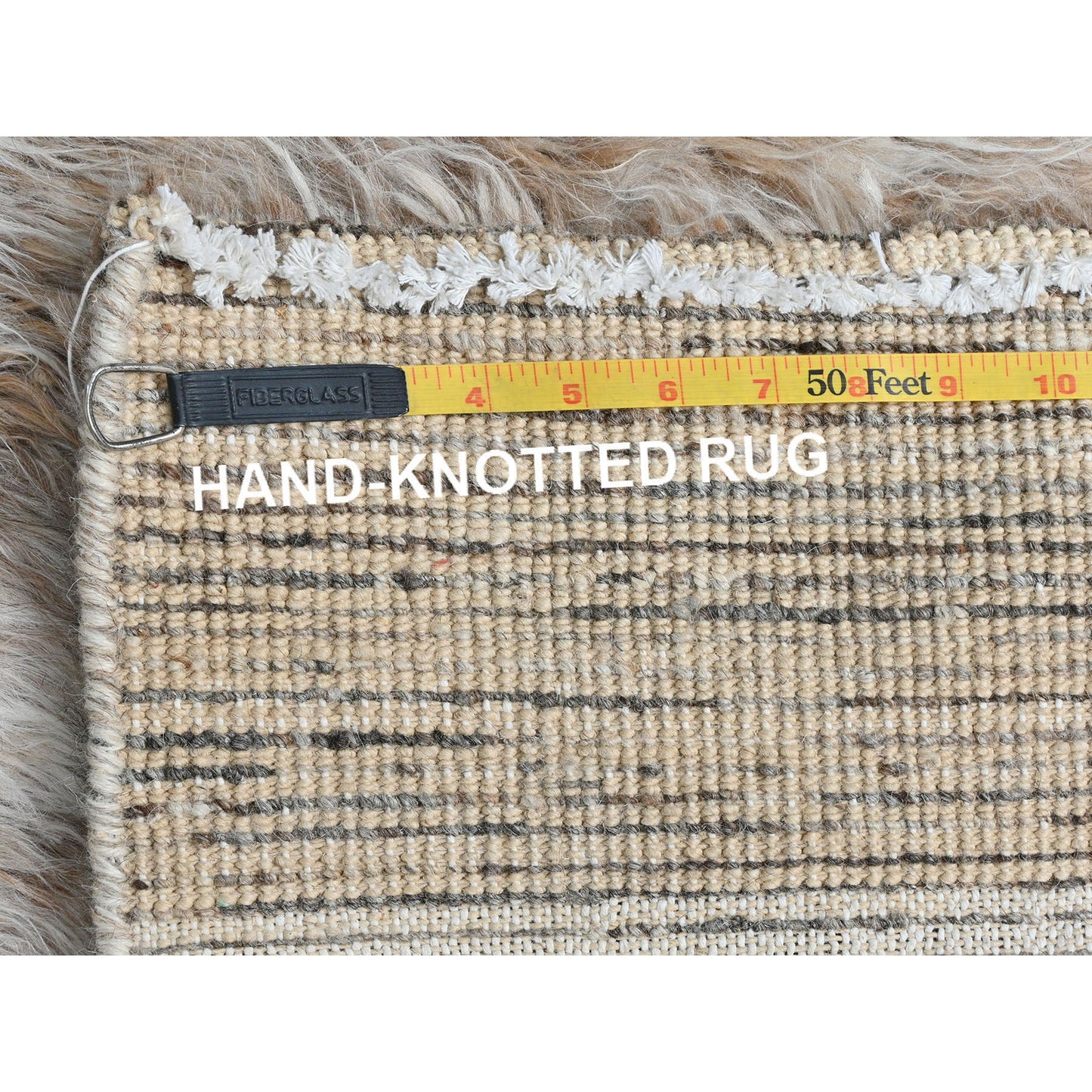3'2"X5'6" Beige Hand Knotted Shaggy Moroccan Undyed Natural Wool Rug