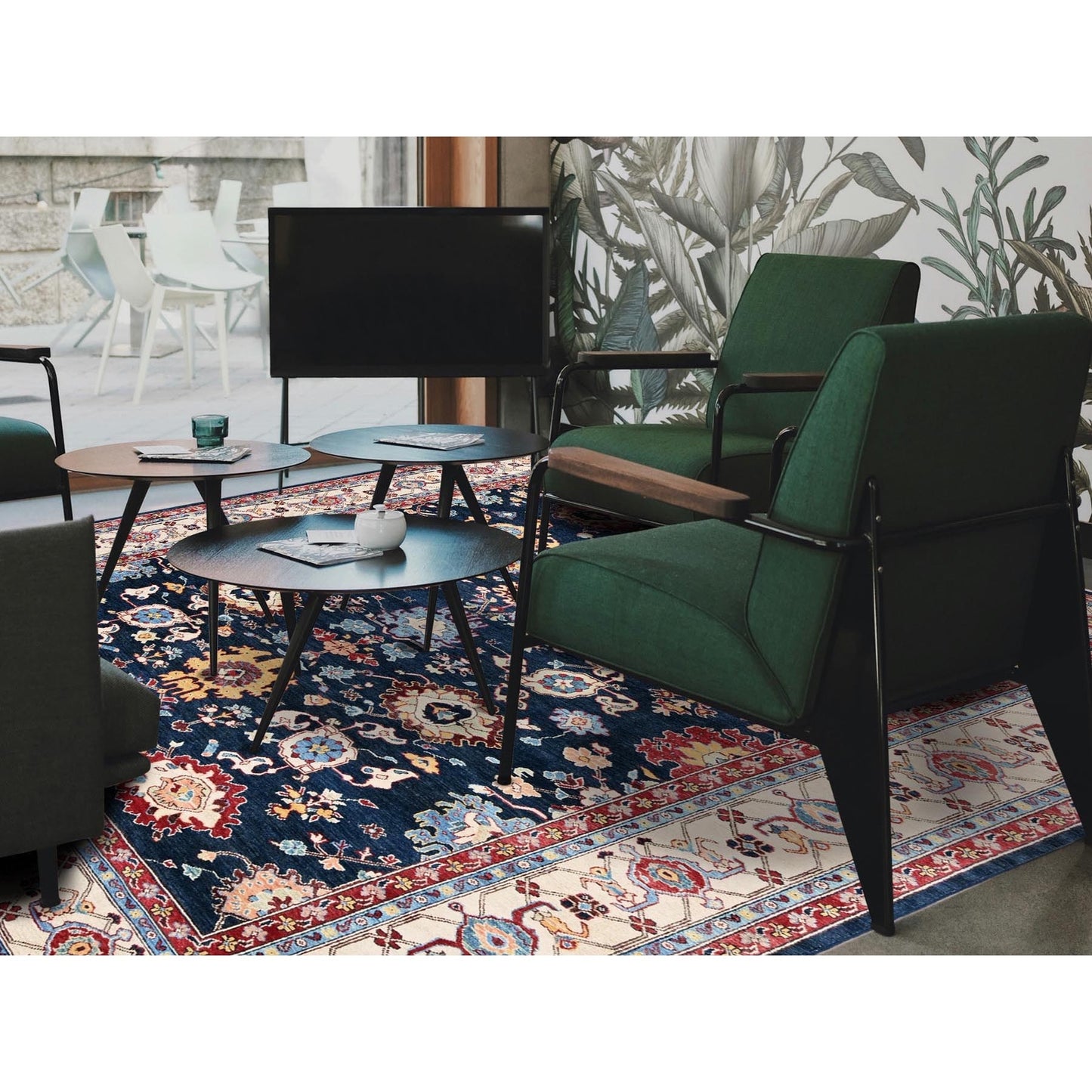 9'X11'7" Navy Afghan With Heris All Over Design Hand Knotted Soft Wool Rug