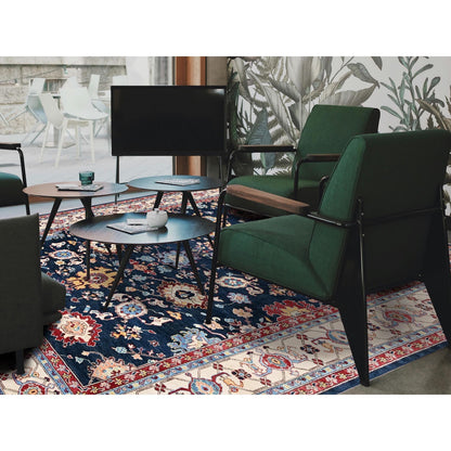 9'X11'7" Navy Afghan With Heris All Over Design Hand Knotted Soft Wool Rug