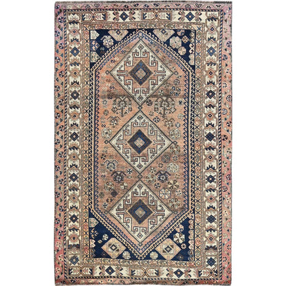 4'10"X8'1" Bisque Brown Vintage Zoroastrian Sheeraz Hand Knotted Wool Rug