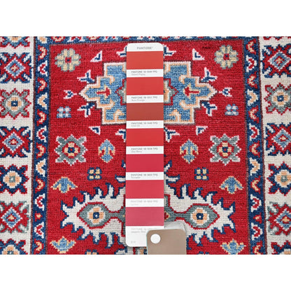 2'2"X3' Red Kazak With Geometric Pattern Soft Wool Hand Knotted Mat Rug