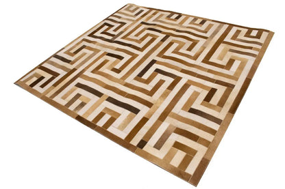 Cowhide leather rug modern square design contemporary carpet ft 6x6 ft