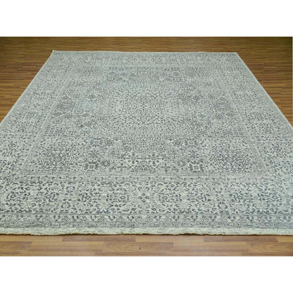 10'X10' Duck White Hand Knotted Undyed Mamluk Dynasty Wool Square Rug