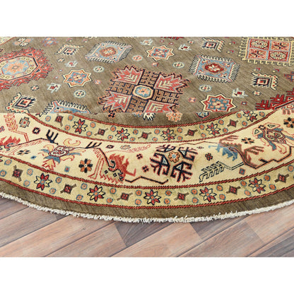 9'X9' Taupe Brown Special Kazak Pure Wool Hand Knotted Round Oriental Rug