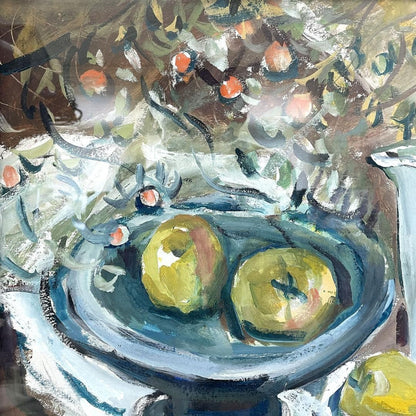 Ludwig Bock 1965 Original Gouache Still Life Painting  Apples & Pears  Signed