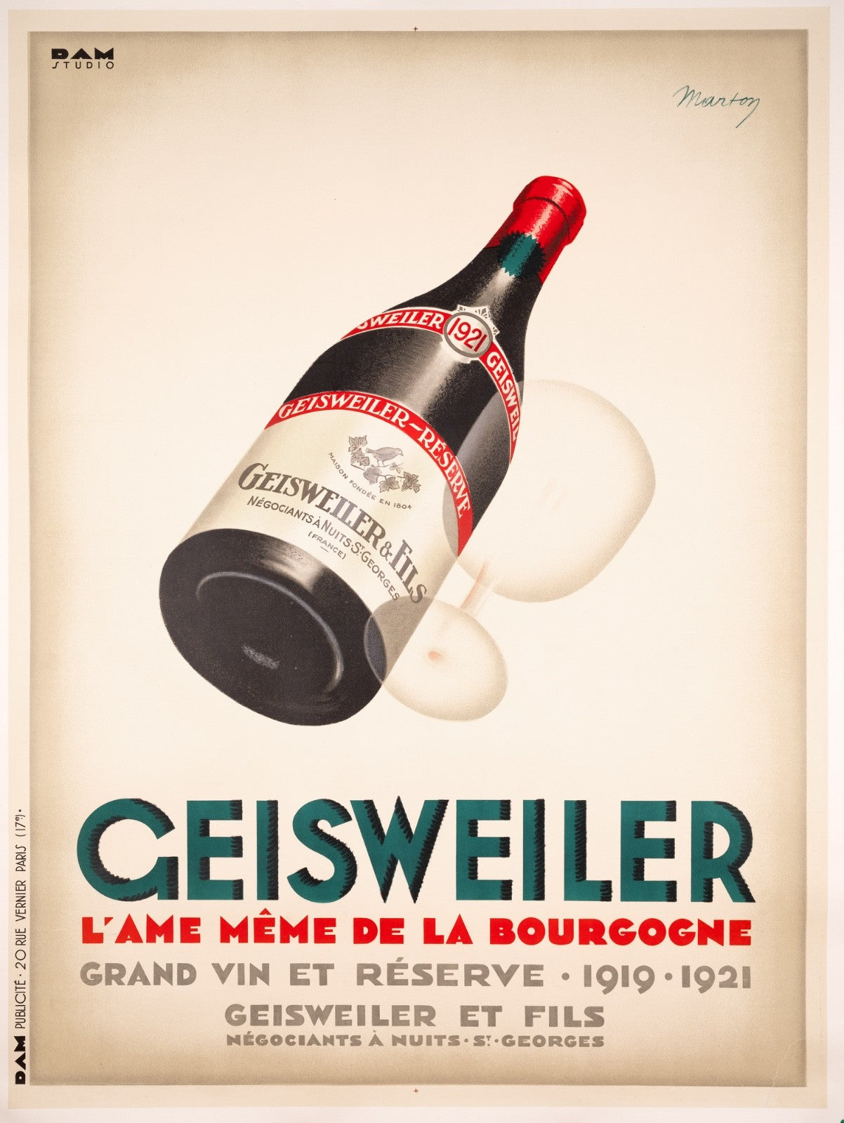 Original Large-Format French Advertising Poster 1921 Geisweiler Wine Company