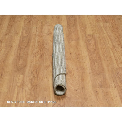 5'X5' Ivory Wool Rug Flat Weave With Textured Pile Hand Woven Round