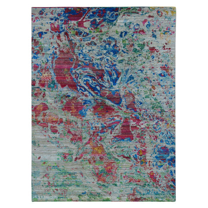 8'10"X12'2" Gray Abstract Design Sari Silk With Wool Hand Knotted Rug