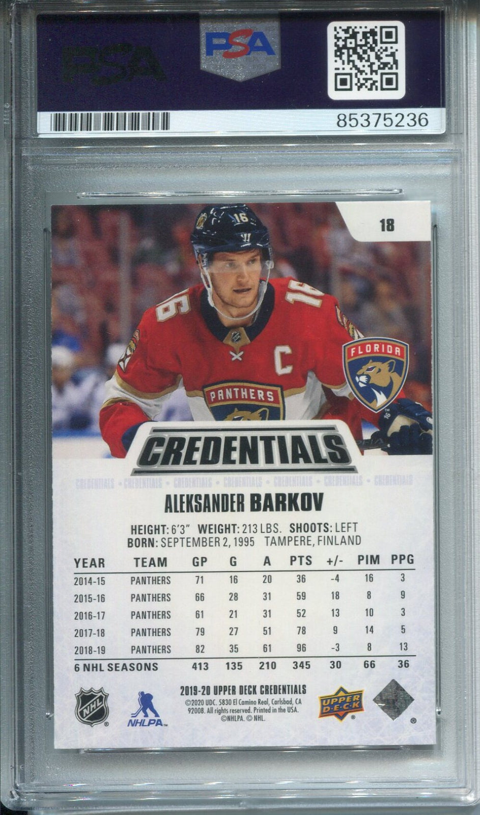 Aleksander Barkov Autographed Upper Deck Card Psa Auto Grade 10