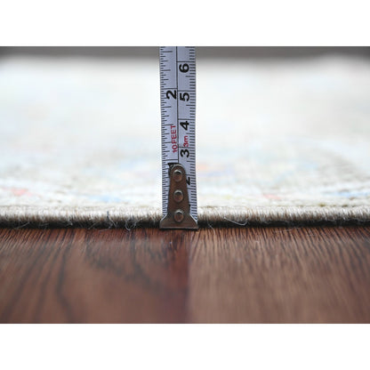 3'X19'10" Green Hand Knotted Angora Oushak Leaf Design Wool Runner Rug