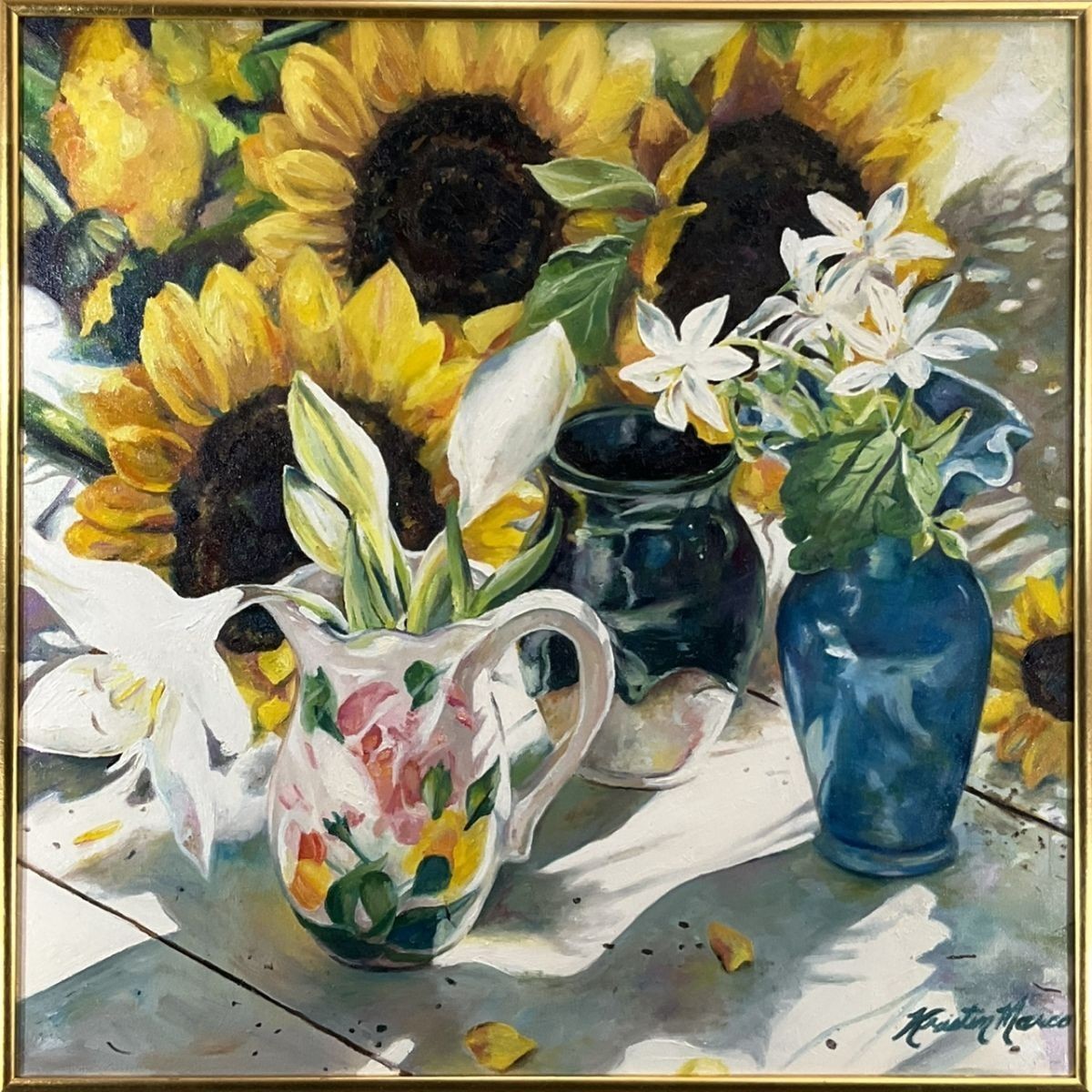 Kristin Marco Original Oil Painting Sunflower Celebration Large Framed Signed